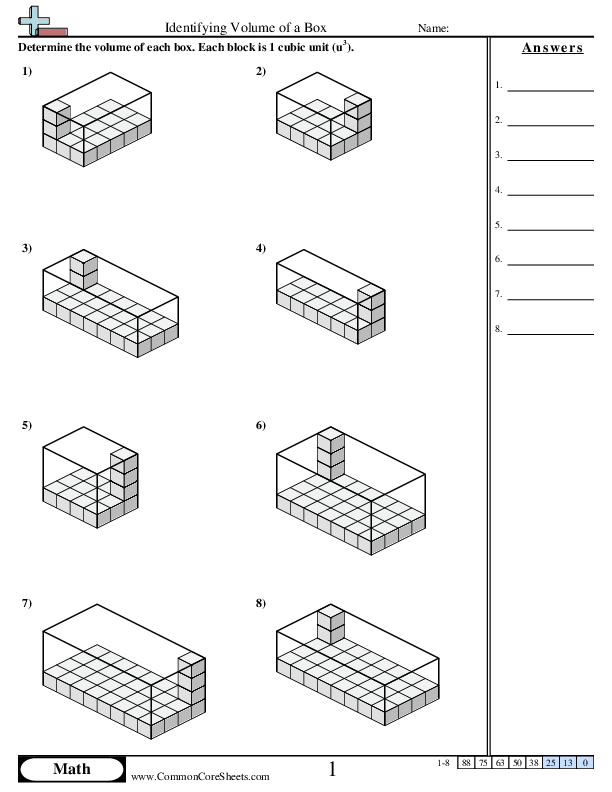 Identifying Volume of a Box worksheet